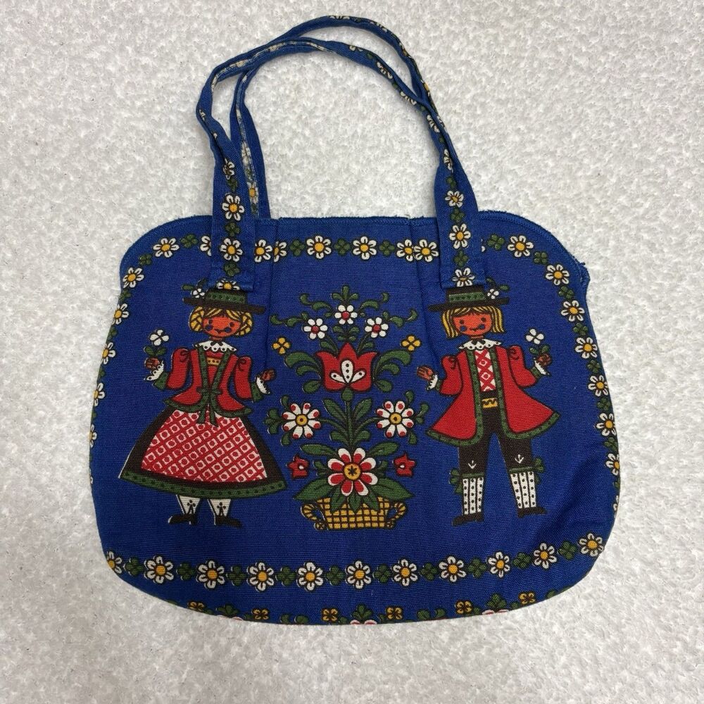 Kolf Mini Purse Austrian Folk Art BLUE w/ Red Green Yellow Accents Vintage